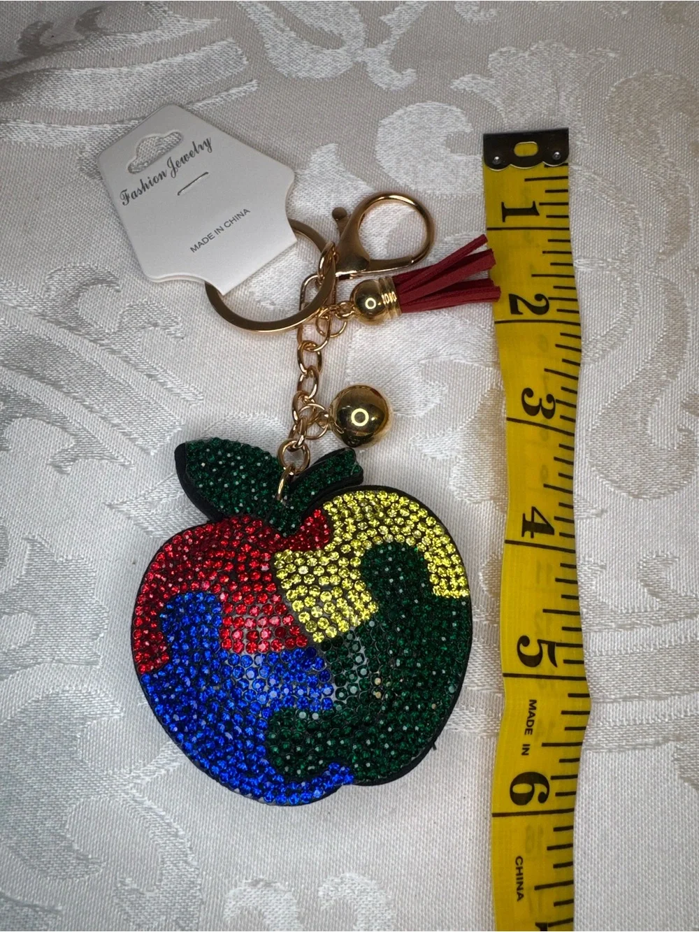 New Autism Multicolor Apple Crystal Keychain with Red Tassel
